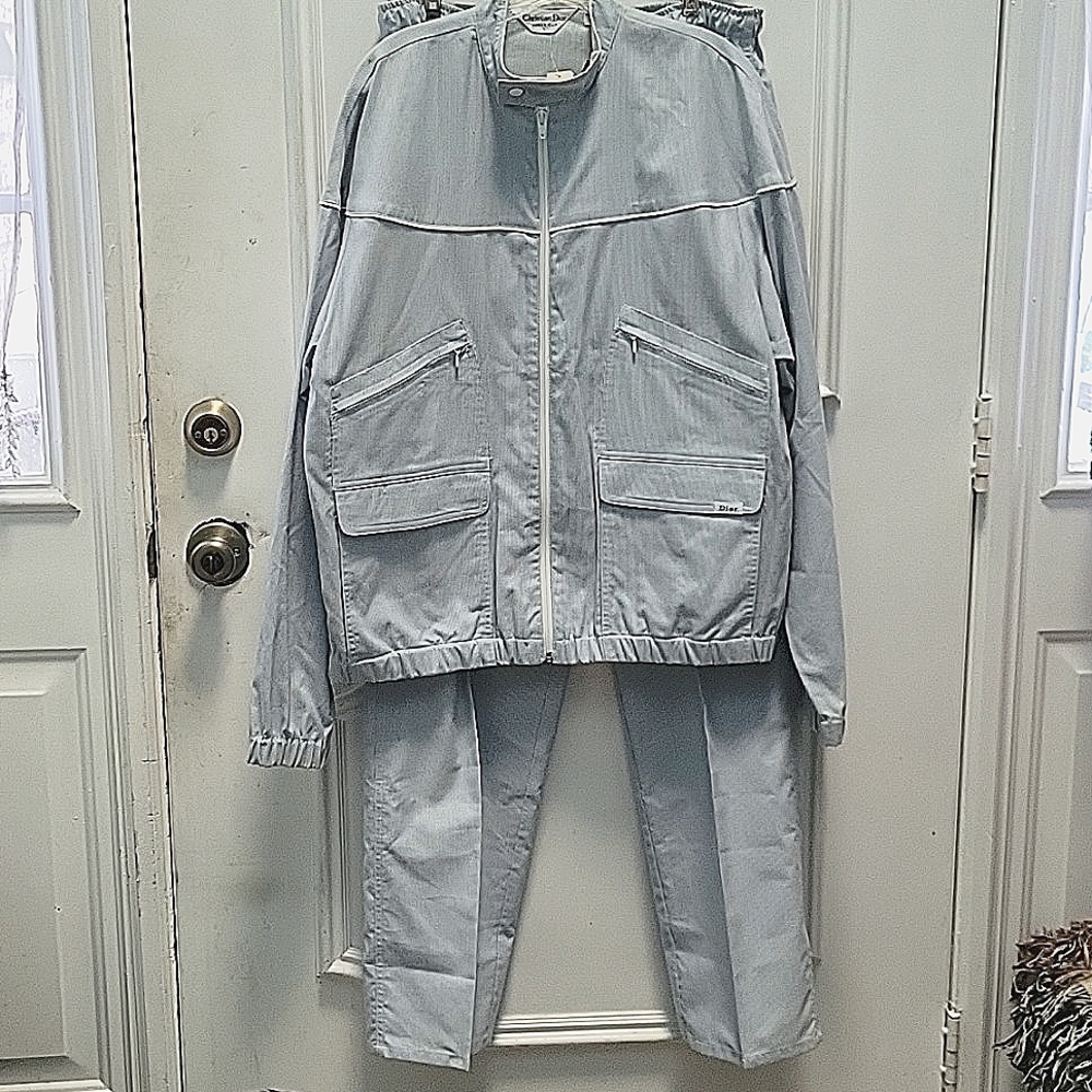 Vintage Christian Dior Mosieur casual Jacket and pants Size L Blue/White striped